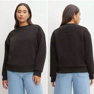 NEW Everlane  The ReNew Fleece Oversized Crew Sweatshirt Sherpa Black